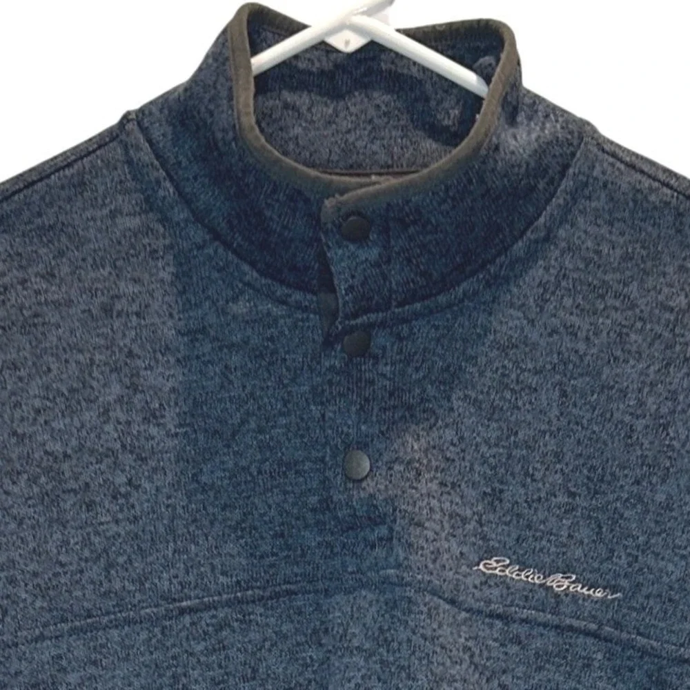 Eddie Bauer Snap Neck Pullover TXL Men Blue Heathered Fleece Lined Mock Neck